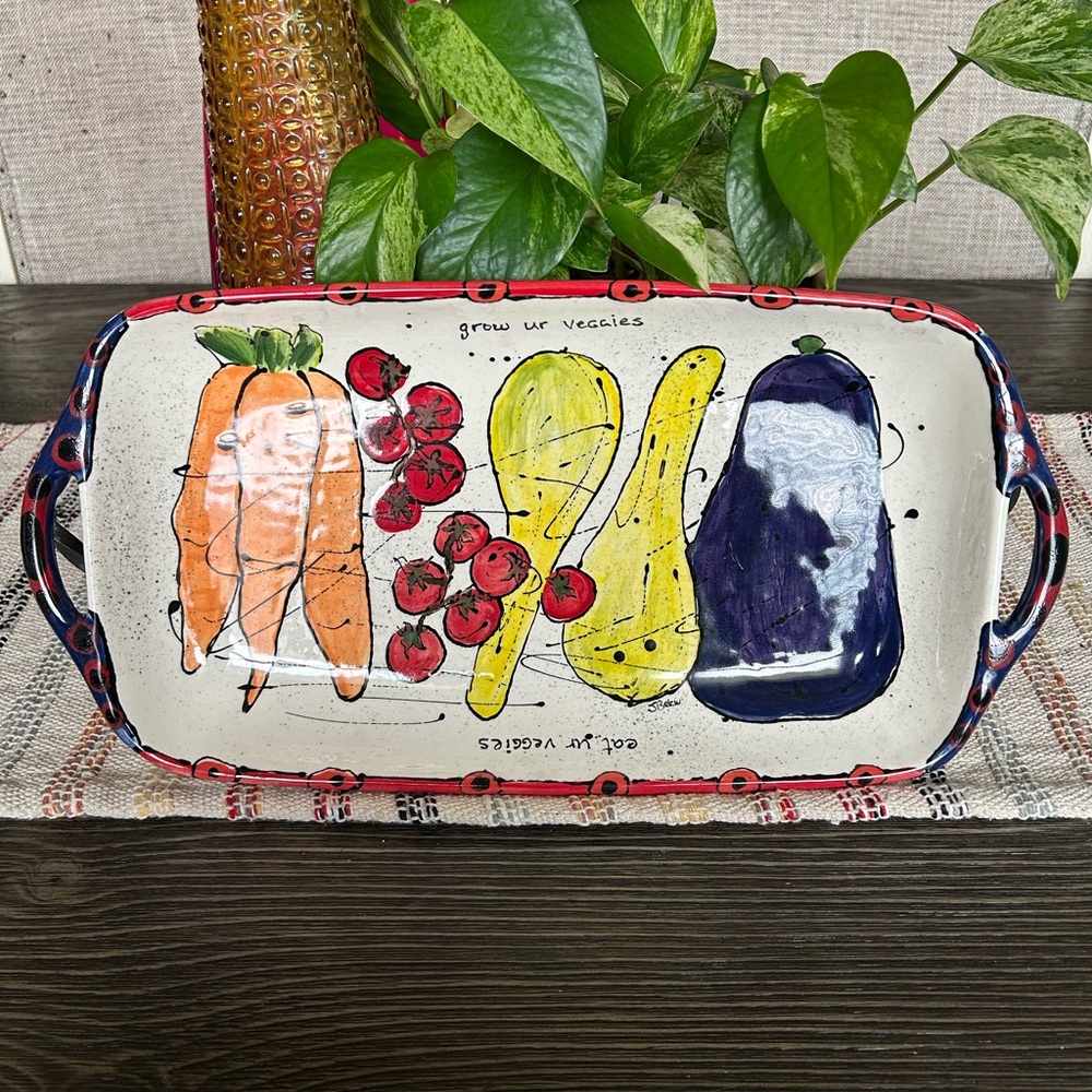 Handmade Grow Your Veggies, Eat Your Veggies Ceramic Pottery Dish!
